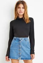 Love21 Women's  Contemporary Buttoned-turtleneck Top