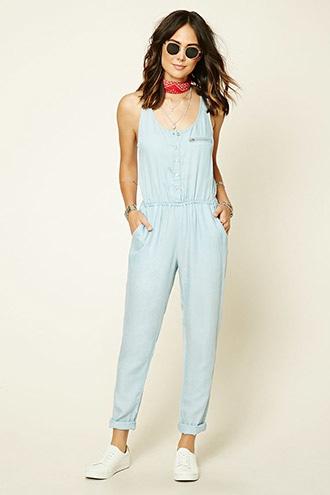 Forever21 Women's  Buttoned Chambray Jumpsuit