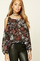 Forever21 Women's  Floral Foliage Print Top