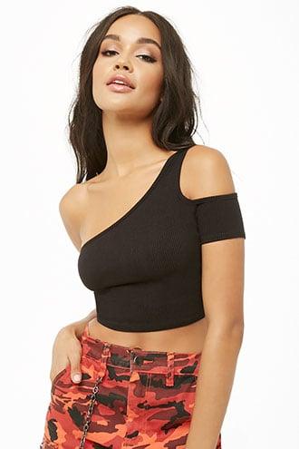 Forever21 Ribbed Knit One-shoulder Crop Top