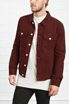 21 Men Men's  Burgundy Buttoned Denim Jacket