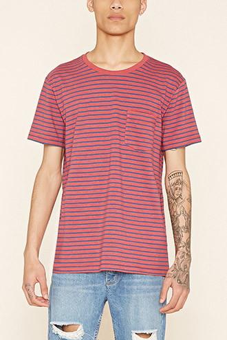 21 Men Men's  Red & Blue Striped Pocket Tee