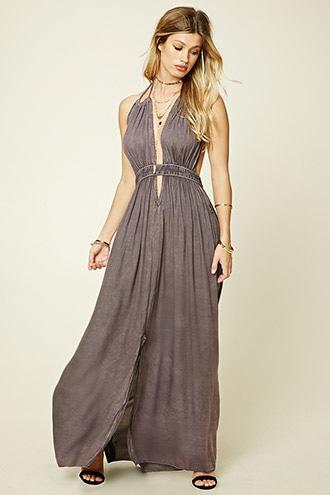 Forever21 Women's  Plum Boho Me Halter Maxi Dress
