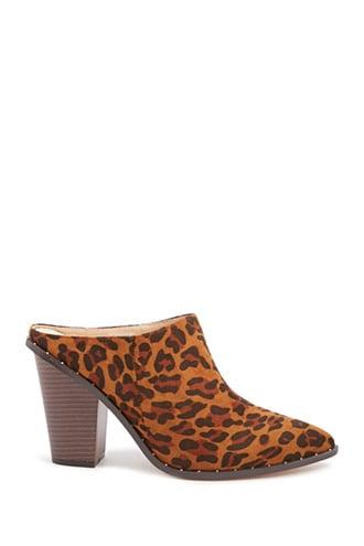 Forever21 Microfiber Leopard Print Mule Heels