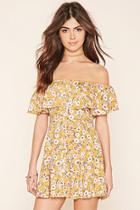 Forever21 Women's  Mustard & Purple Off-the-shoulder Mini Dress