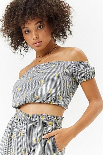 Forever21 Gingham Banana Crop Top