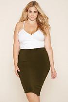 Forever21 Plus Women's  Olive Plus Size Midi Skirt