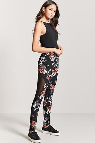 Forever21 Floral Mesh-insert Leggings