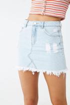 Forever21 Distressed Frayed-hem Denim Mini Skirt