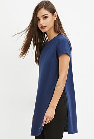 Forever21 Women's High-slit Longline Tee (navy)