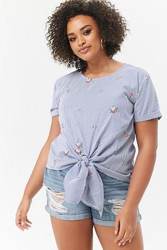 Forever21 Plus Size Pinstriped Floral Top