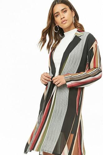 Forever21 Multicolor Striped Longline Jacket