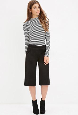 Forever21 Women's  Black Faux Suede Culottes