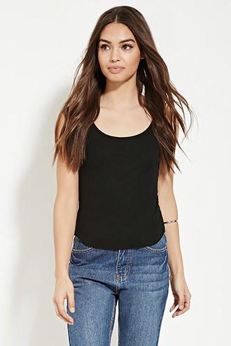 Forever21 Women's  Black High-back Ribbed Knit Tank