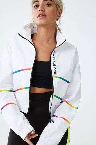 Forever21 Exclusive Graphic Striped-trim Jacket
