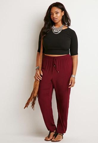 Forever21 Plus Women's  Classic Drawstring Pants (burgundy)