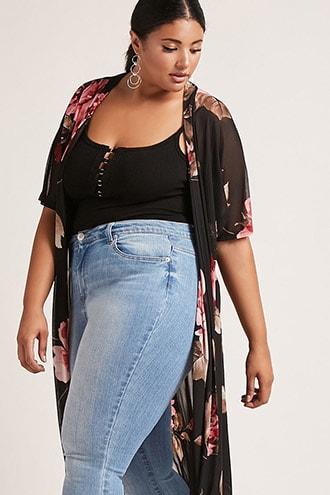 Forever21 Plus Size Sheer Floral Cardigan