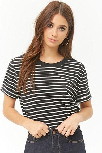 Forever21 Striped Boxy Cuffed Tee