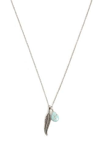 Forever21 Burnished Faux Stone & Feather Charm Necklace