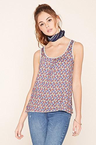 Forever21 Women's  Grey Floral Print Tank