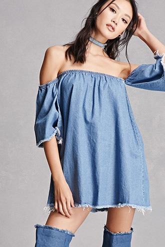 Forever21 Bell-sleeve Denim Mini Dress