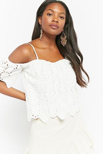 Forever21 Open-shoulder Eyelet Top