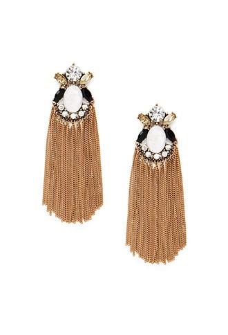 Forever21 Chained Drop Earrings (antic Gold/cream)