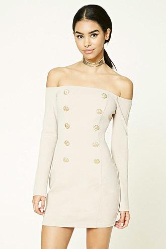 Forever21 Women's  Buttoned Off-the-shoulder Dress