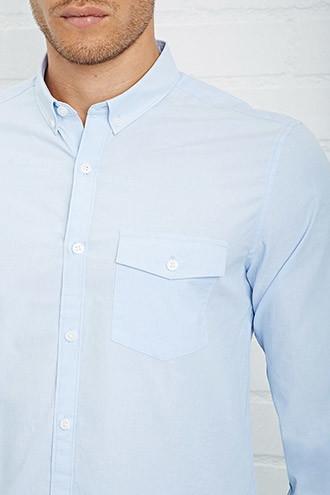 21 Men Men's  Blue Fitted Button-down Shirt