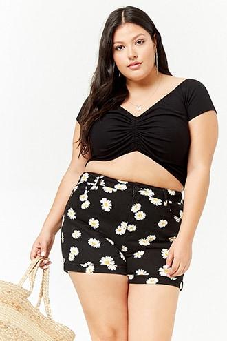 Forever21 Plus Size Daisy Print Denim Shorts