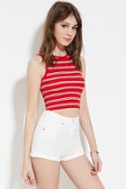 Forever21 Women's  Red & White Cropped Stripe Sweater