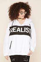 Forever21 Plus Women's  White & Black Plus Size Realist Graphic Hoodie