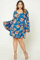 Forever21 Plus Women's  Teal & Red Plus Size Floral Trumpet Dress