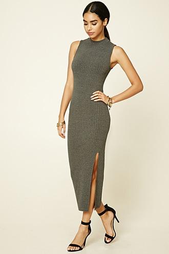 Forever21 Women's Charcoal High-neck Midi Dress
