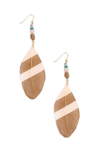 Forever21 Bead & Feather Drop Earrings