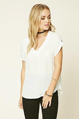 Forever21 Women's  Cream Chiffon V-neck Top