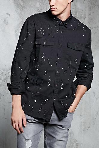Forever21 Bleach Dye Frayed Shirt