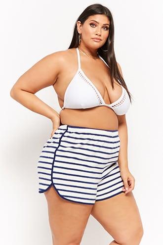 Forever21 Plus Size Striped French Terry Knit Dolphin Shorts