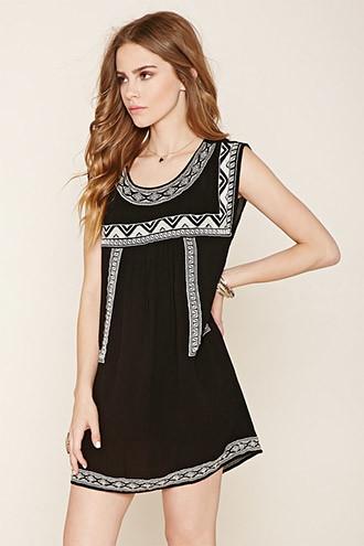 Forever21 Women's  Black & Cream Tribal-inspired Peasant Dress