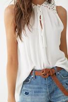 Forever21 Crinkled Keyhole Crochet-lace Top