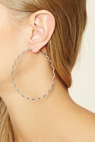 Forever21 Silver Chevron Hoop Earrings