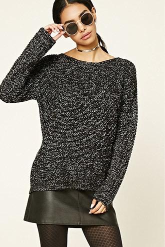 Forever21 Women's  Black & Cream Chunky Crisscross-back Sweater
