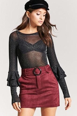 Forever21 Metallic Ruffle-sleeve Top