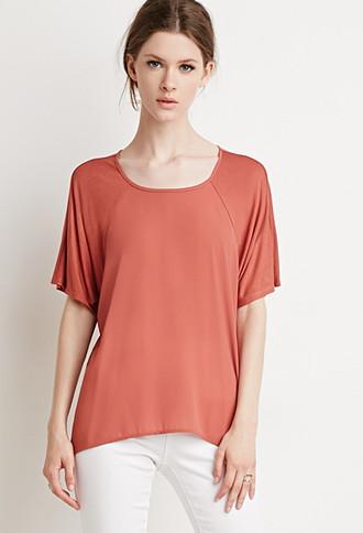 Love21 Chiffon-paneled Front Dolman Top