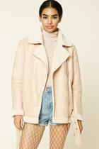 Forever21 Women's  Blush Bonded Faux Suede Moto Jacket