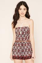 Forever21 Women's  Belted Ornate Print Romper