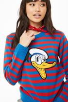 Forever21 Donald Duck Patch Striped Sweater