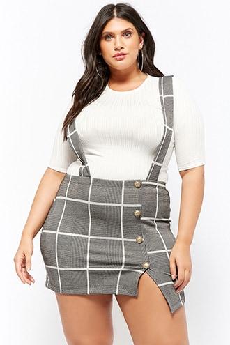 Forever21 Plus Size Ribbed Top & Glen Plaid Skirt Set