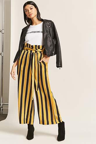 Forever21 Stripe Belted Paperbag Pants