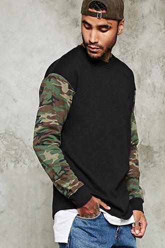 21 Men Men's  Camo-sleeve Sweatshirt